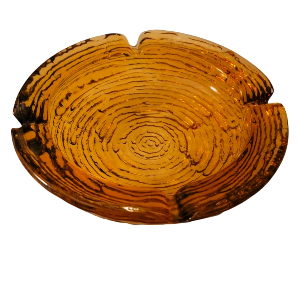 70s Soreno Amber Anchor Hocking Diameter 6.5 Round 4 Slot Glass AshtrayType: